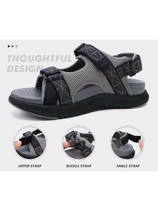 Men\'s Grey Arch Support Mesh Athletic Thick Rubber Soles Hiking Sandal Shoes